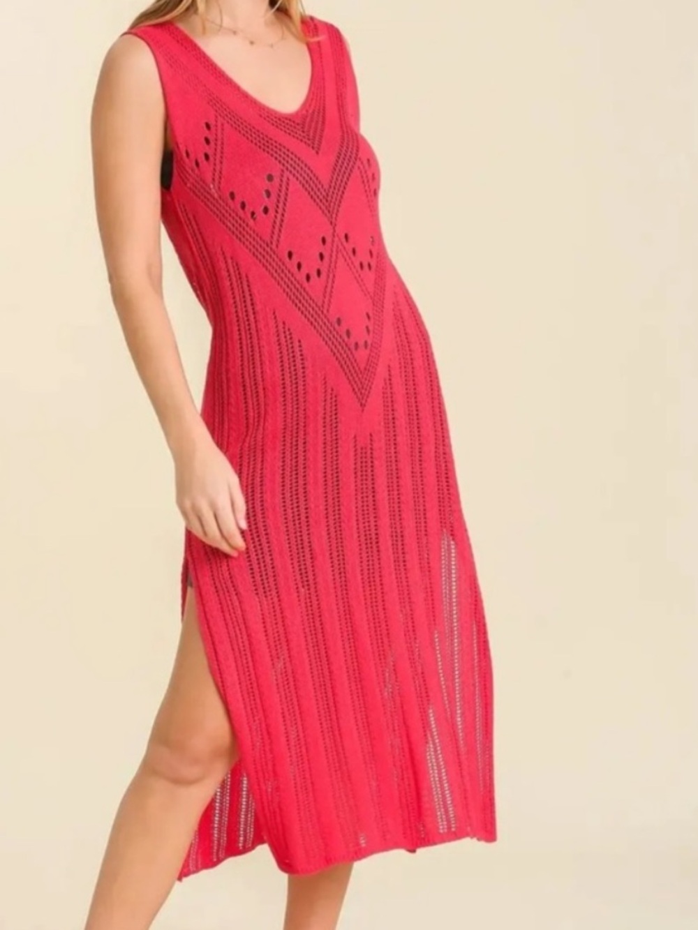Umgee Coral Sleeveless Knit Midi Dress Swim Coverup